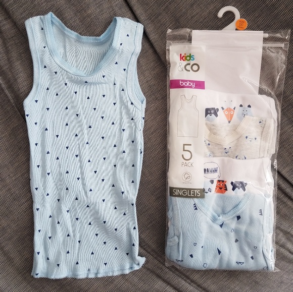 New 5 pack Kids & Co baby blue pattern tank tops - Picture 2 of 4